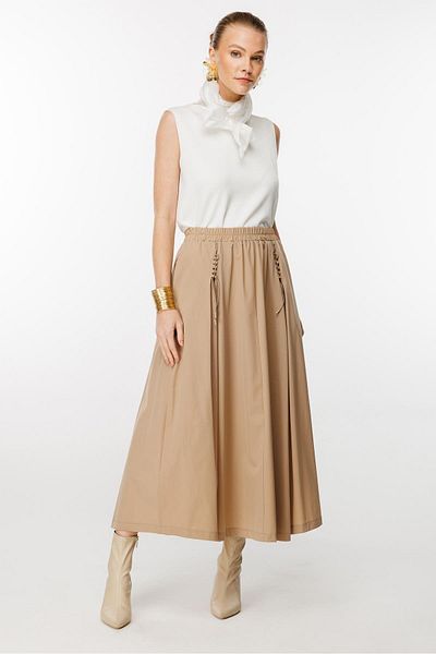 Ghisa Beige Elastic Waist Skirt