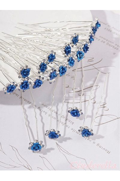 Cinderella Mini design de flori din piatră de cristal - 10 bucăți agrafă de păr, albastru regal, accesoriu de păr pentru nuntă