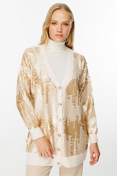 Ghisa Ecru Sequined Cardigan