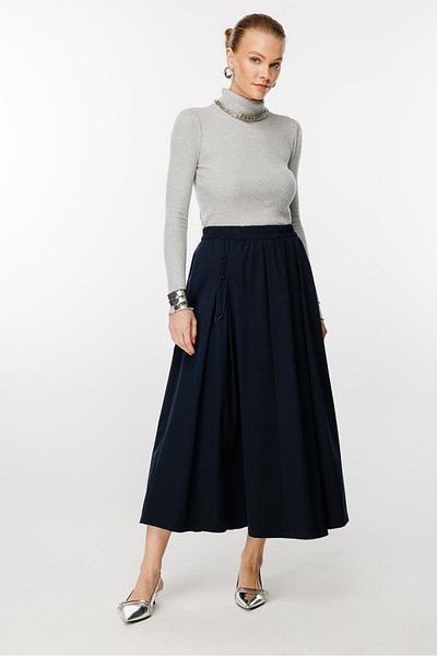 Ghisa Navy Blue Elastic Waist Skirt