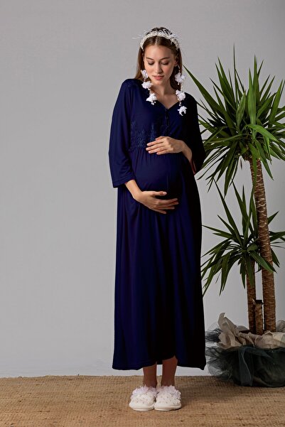 ByLohusa Effortt Lacivert Dantelli Hamile Lohusa Gecelik