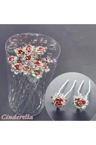 Cinderella Pachet de 10 mini agrafe cu model de flori din piatră de cristal - agraf de șampanie aurie, accesoriu de păr pentru nuntă, logodnă
