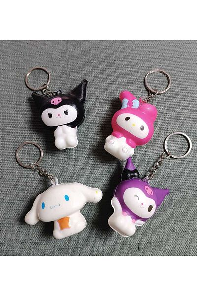 LRS STORE 4Pcs Shukushi Sanrio Kwaii Family Kuromi Keychain Set Figure Toy Sukuşi Set