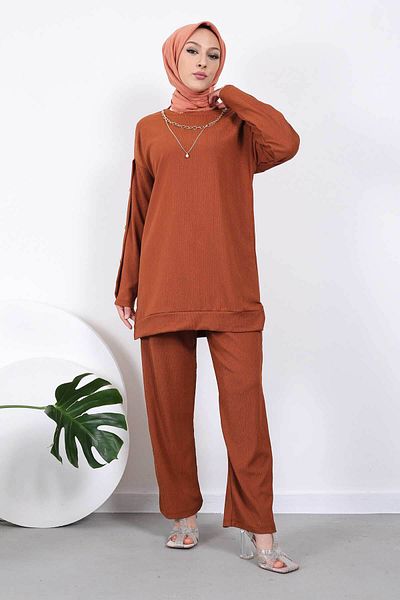 İmajButik Μανίκι κολιέ με κουμπιά μανίκια Σετ παντελόνι τουνίκ