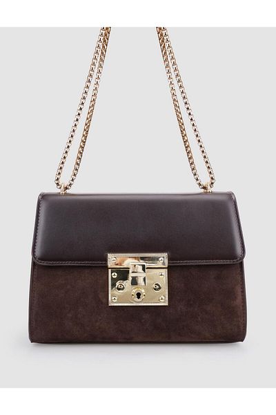 Cabani 100% Genuine Leather Brown Suede Chain Strap Women's Shoulder Bag