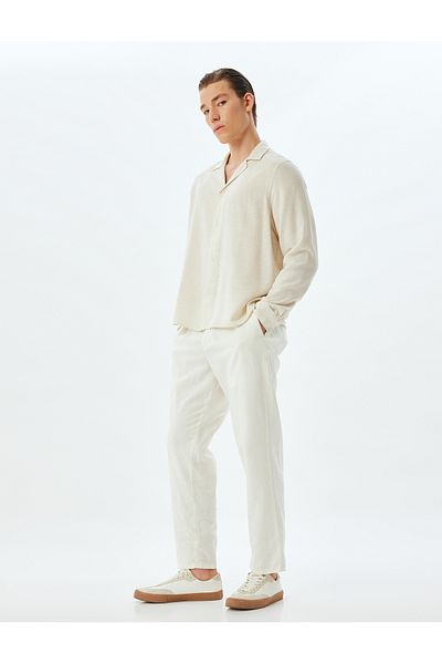 Koton Classic Shirt Long Sleeve Turn-Down Collar Viscose Linen Blend