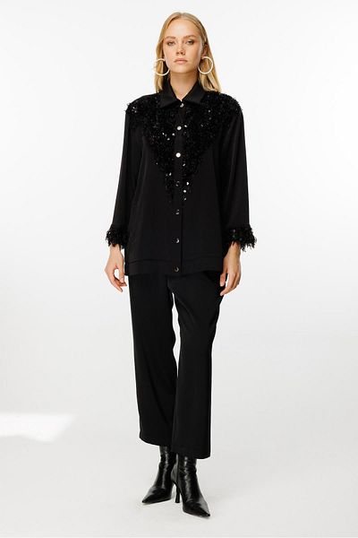 Ghisa Black Fur Detailed Suit Set