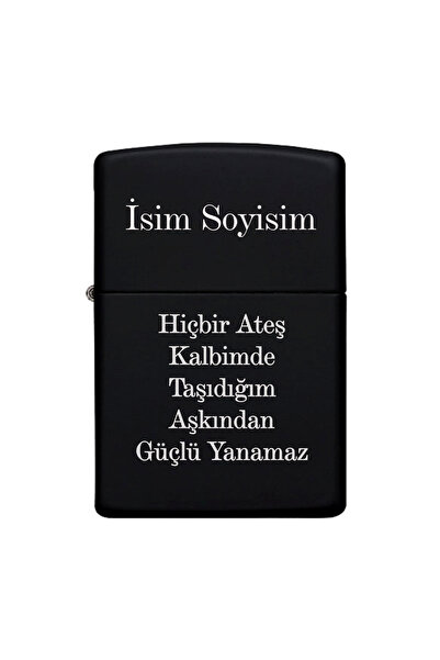 Melek Pazarı Kişiye Özel Yazılı İsimli Metal Çakmak Benzinli Siyah Zippo Çakmak
