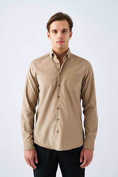 Paşahan 100% Cotton Comfort Fit Men's Shirt with Velvet Embroidery Detail Poc...