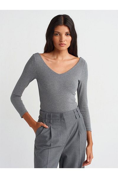 Dilvin 31206 V-Neck Anthracite Top Body Sweat