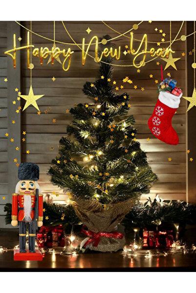 Sole Işıklı Yılbaşı Çam Ağacı Kütük Tabanlı Jüt Ipli Masaüstü Yeni Yıl Noel Ağacı