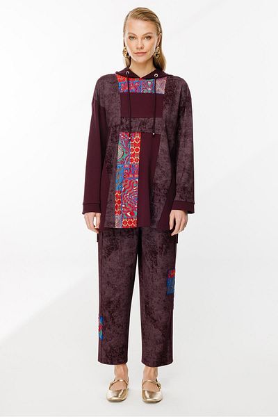 Ghisa Plum Patterned Hooded Set