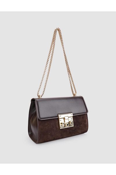 Cabani 100% Genuine Leather Brown Suede Chain Strap Women's Shoulder Bag