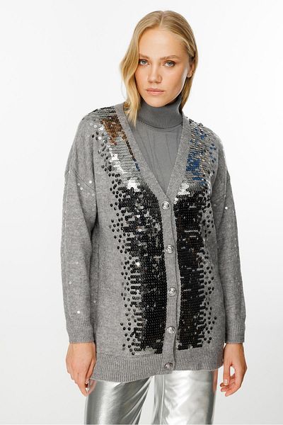 Ghisa Gray Sequined Cardigan