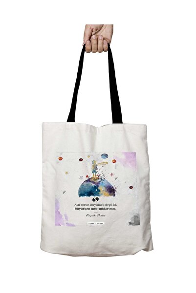ART HEDİYE Little Prince with Black Handles Hanging It's No Problem to Grow up Washable School Shoulder Bag
