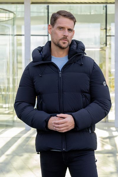 Morven Ανδρικό παλτό με κουκούλα με φερμουάρ Navy Blue Moesta Dynamic Fit Casual Fit