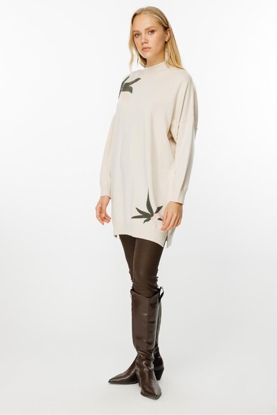 Ghisa Desenli Triko Tunik Ekru