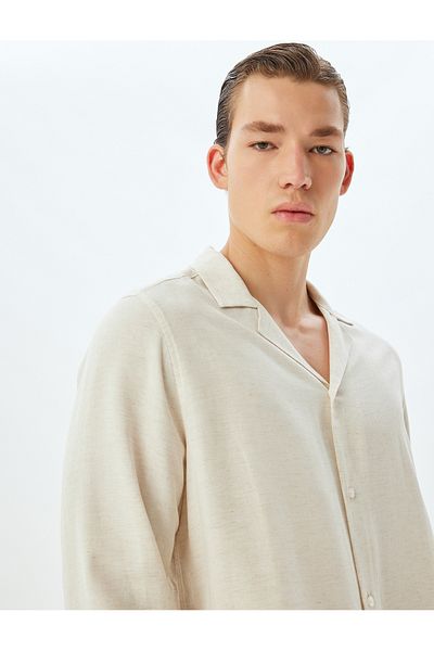 Koton Classic Shirt Long Sleeve Turn-Down Collar Viscose Linen Blend