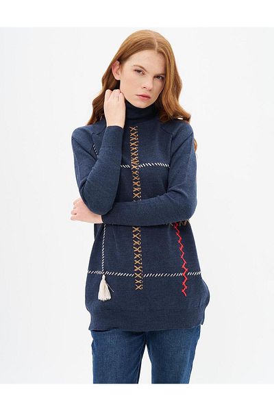 Kayra Turtleneck Stitching Detailed Knitwear Tunic - A22-trk28