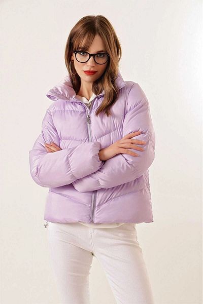 hazelin Lilac Waist Drawstring Stand Collar Women's Puffer Coat - Hzl25W-Bd 131791