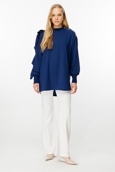 Ghisa Navy Blue Tunic - Sleeve Detailed