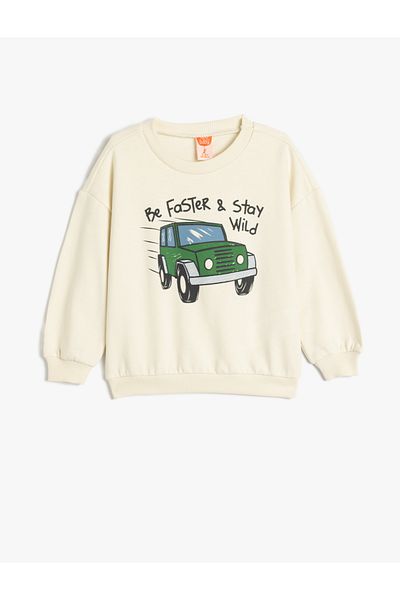 Koton Sweatshirt Car Printed Long Sleeve Crew Neck