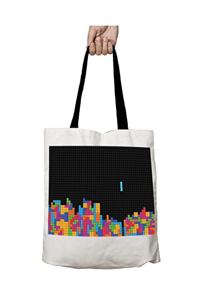 ART HEDİYE Tetris Play Washable School Shoulder Bag with Black Handles