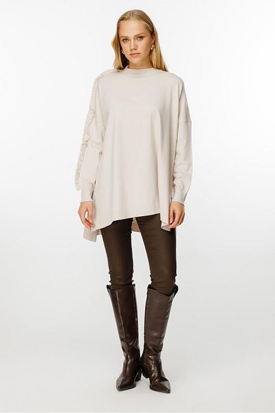 Ghisa Cream Colored Ruffle Sleeve Knitwear Tunic