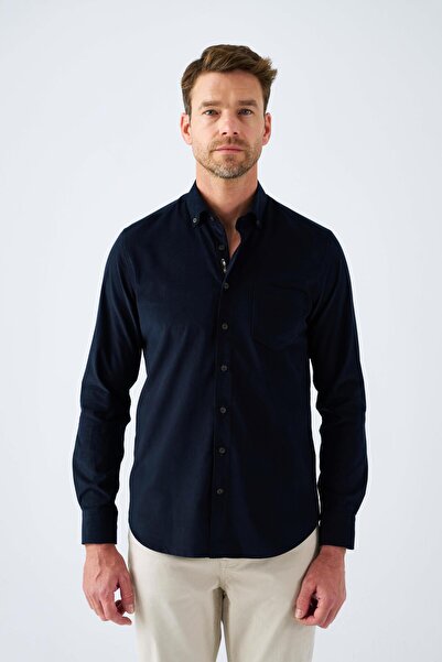 Paşahan 100% Cotton Comfort Fit Men's Shirt with Velvet Embroidery Detail Poc...
