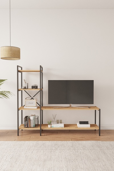 Mobitopya Nilamu Atlantik Çam Tv Ünitesi | Açık Raflı Tv Sehpası Ve Çok Amaçl...