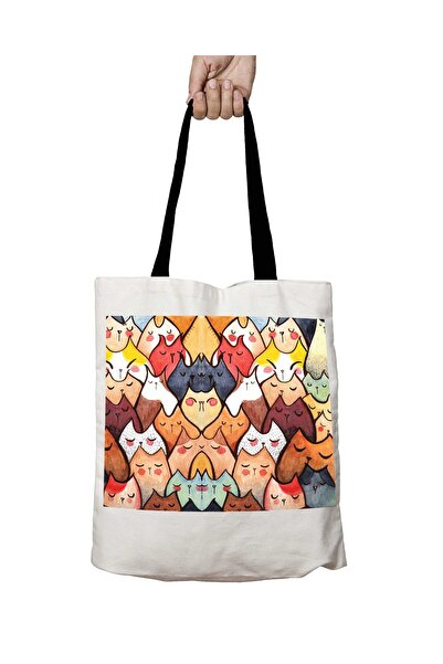 ART HEDİYE حقيبة كتف مدرسية لطيفة للقطط قابلة للغسل بمقابض سوداء