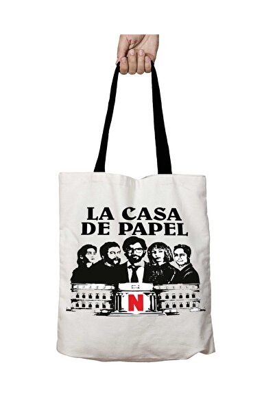 ART HEDİYE حقيبة كتف مدرسية قابلة للغسل من La Casa De Papel Netfilx بمقبض أسود