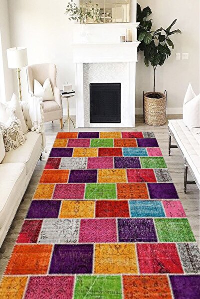 MOTTO HALI Patchwork Punto Kaymaz Dot Tabanlı Yıkanabilir Antibakteriyel Diji...