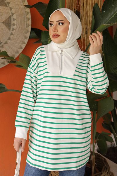 İmajButik Φούτερ με ριγέ με δύο κλωστές με πράσινο γιακά