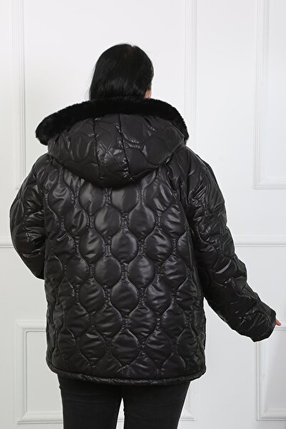 By Alba Collection Women's Black Woolen Quilted Plus Size Coat
