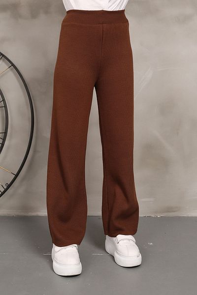 İmajButik Καφέ Παντελόνι Πλεκτό Φαρδύ Ψηλόμεσο