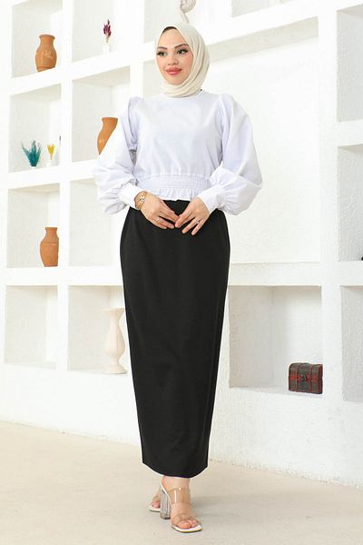 İmajButik Plus Size Black Pencil Skirt