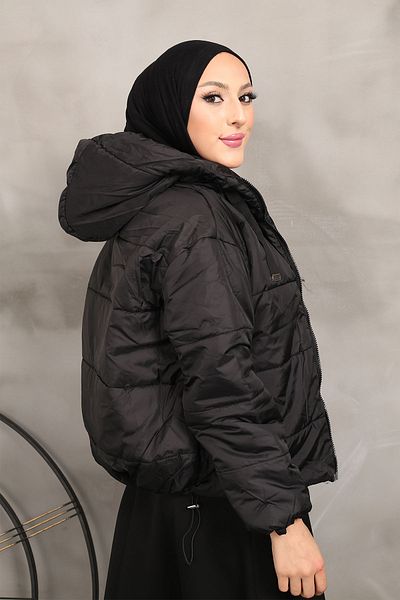 İmajButik Κοντό πουπουλένιο παλτό με μαύρη κουκούλα