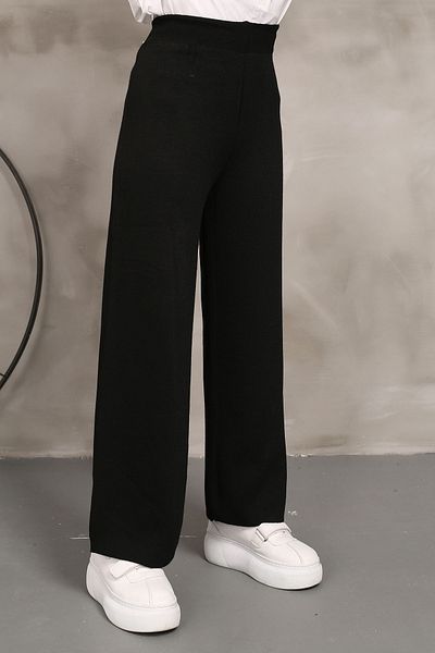 İmajButik Μαύρο Πλεκτό Παντελόνι Φαρδύ Ψηλόμεσο
