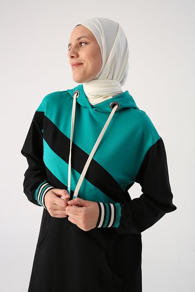 ALLDAY Black Two Color Hooded Sweat Tunic