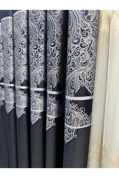 NİVEMESHOME Nivemeshome Milas 671539   - 1/3 Close Pleated Black Background Curtain Apm