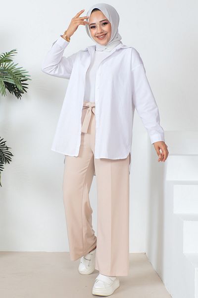 İmajButik Beige High Waist Wide Leg Trousers
