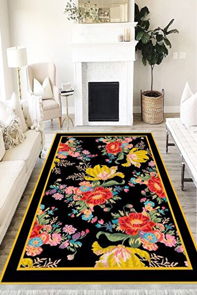 MOTTO HALI Floral Eko Punto Kaymaz Tabanlı Yıkanabilir Antibakteriyel Dijital...