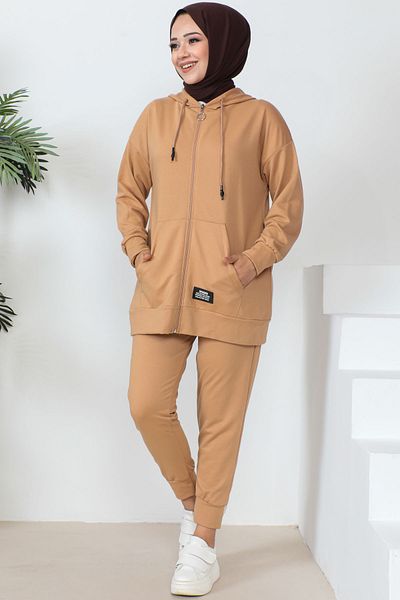 İmajButik Σετ φόρμας δύο κλωστών με κουκούλα μπισκότου με τσέπες