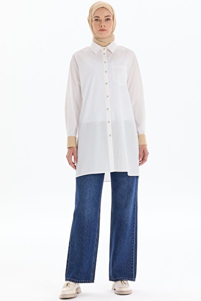Tuğba Garnili Tek Cepli Tunik - Ekru