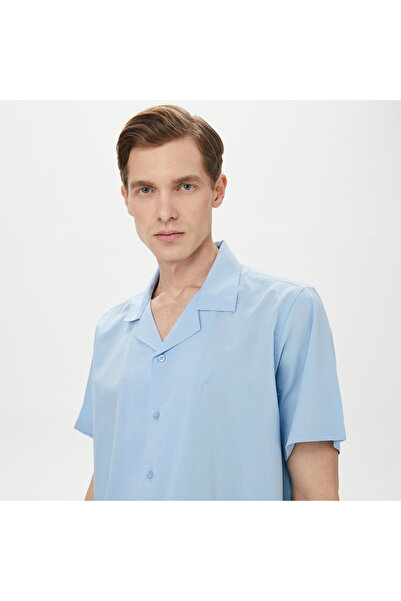 Nautica Erkek Mavi Classic Fit Kısa Kollu Gömlek