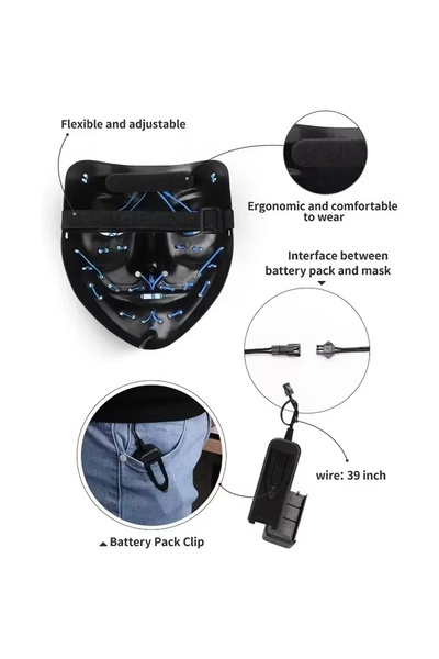 THREESTEP LED Neon maske yetişkinler maske karanlıkta büyümek maskeleri cadıl...