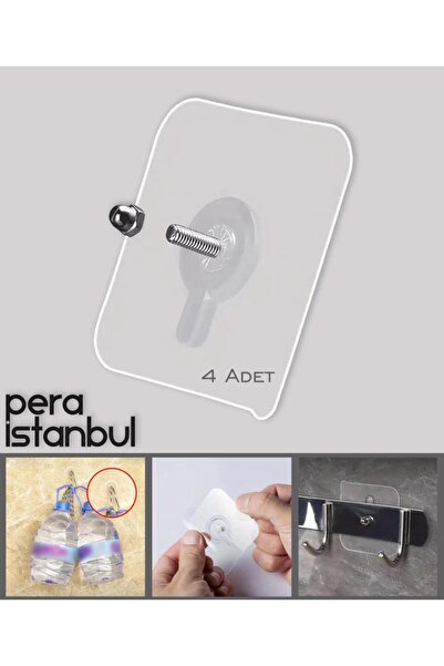 Pera İstanbul 4 Adet Süper Güçlü Şeffaf Vidalı Çerçeve Askısı Resim Kancası K...