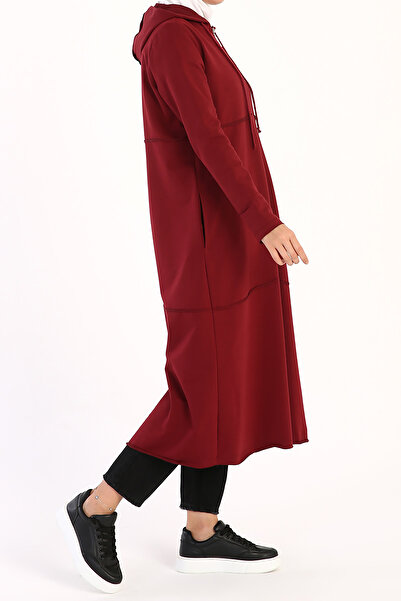 ALLDAY Claret Red Hooded Zipper Cardigan