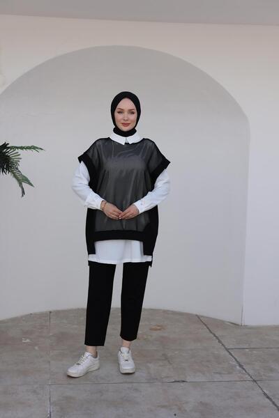 Armine TREND Gömlek ve Fileli İkili Takım-Siyah 24KT662